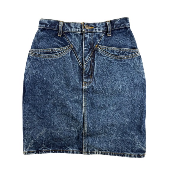 Nuovo Dresses & Skirts - Vintage Nuovo Acid Wash Denim Mini Skirt High Waisted Western Yoke Blue Size 7